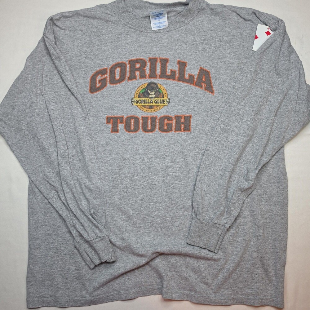 Y2K Gorilla Glue Gorilla Tough Shirt Mens XL Gray Long Sleeve Graphic Tee VTG